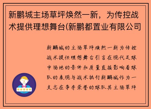 新鹏城主场草坪焕然一新，为传控战术提供理想舞台(新鹏都置业有限公司)