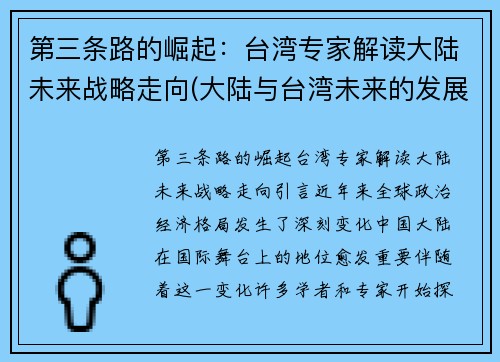 第三条路的崛起：台湾专家解读大陆未来战略走向(大陆与台湾未来的发展)