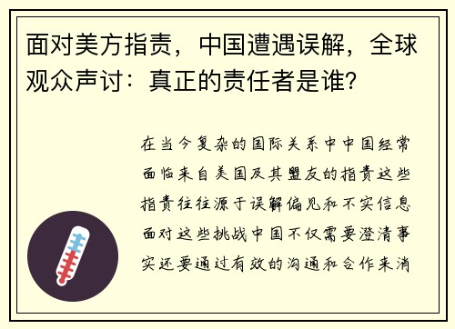 面对美方指责，中国遭遇误解，全球观众声讨：真正的责任者是谁？