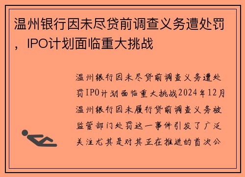 温州银行因未尽贷前调查义务遭处罚，IPO计划面临重大挑战