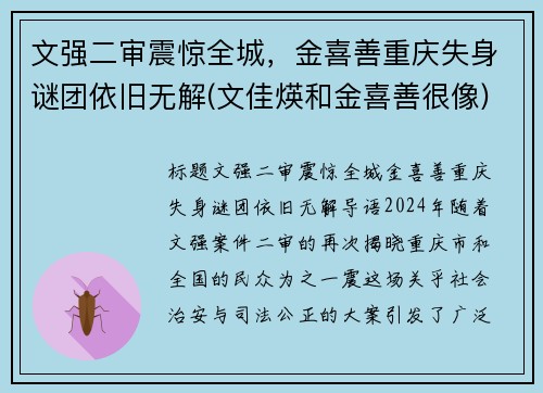 文强二审震惊全城，金喜善重庆失身谜团依旧无解(文佳煐和金喜善很像)